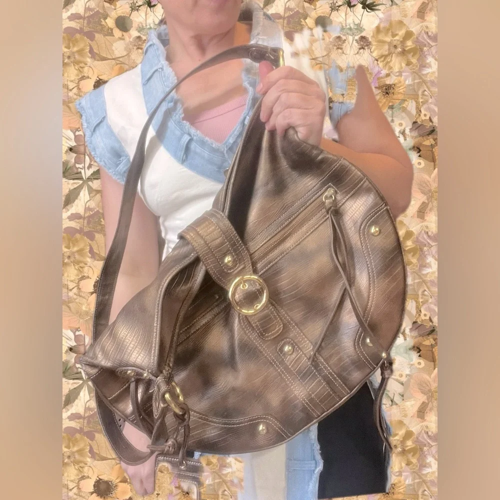 Vintage Y2K Hobo Bag Bronze Brown Oversized with Buckles